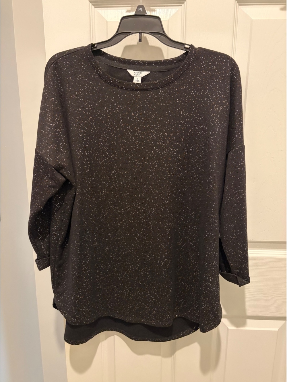 Crown & Ivy Charcoal sparkly long sleeve knit top - L